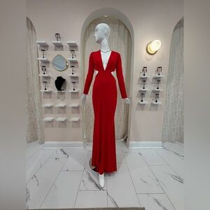 Ruby & Pearl v neck cut out dress RED